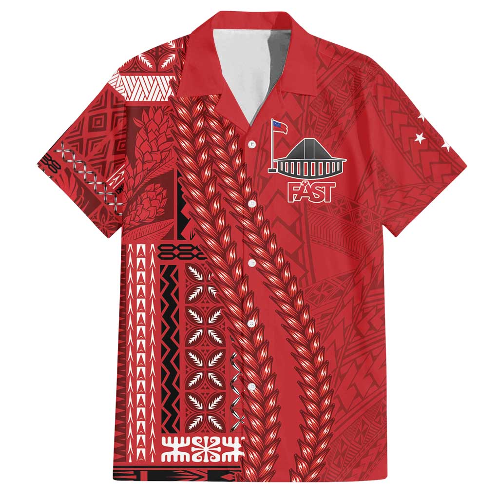 Samoa FAST Siapo Family Matching Summer Maxi Dress and Hawaiian Shirt Tatau-Ulafala Vines LT7 Dad's Shirt - Short Sleeve Red - Polynesian Pride