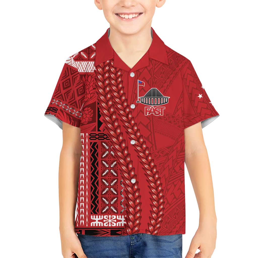 Samoa FAST Siapo Family Matching Summer Maxi Dress and Hawaiian Shirt Tatau-Ulafala Vines LT7 Son's Shirt Red - Polynesian Pride