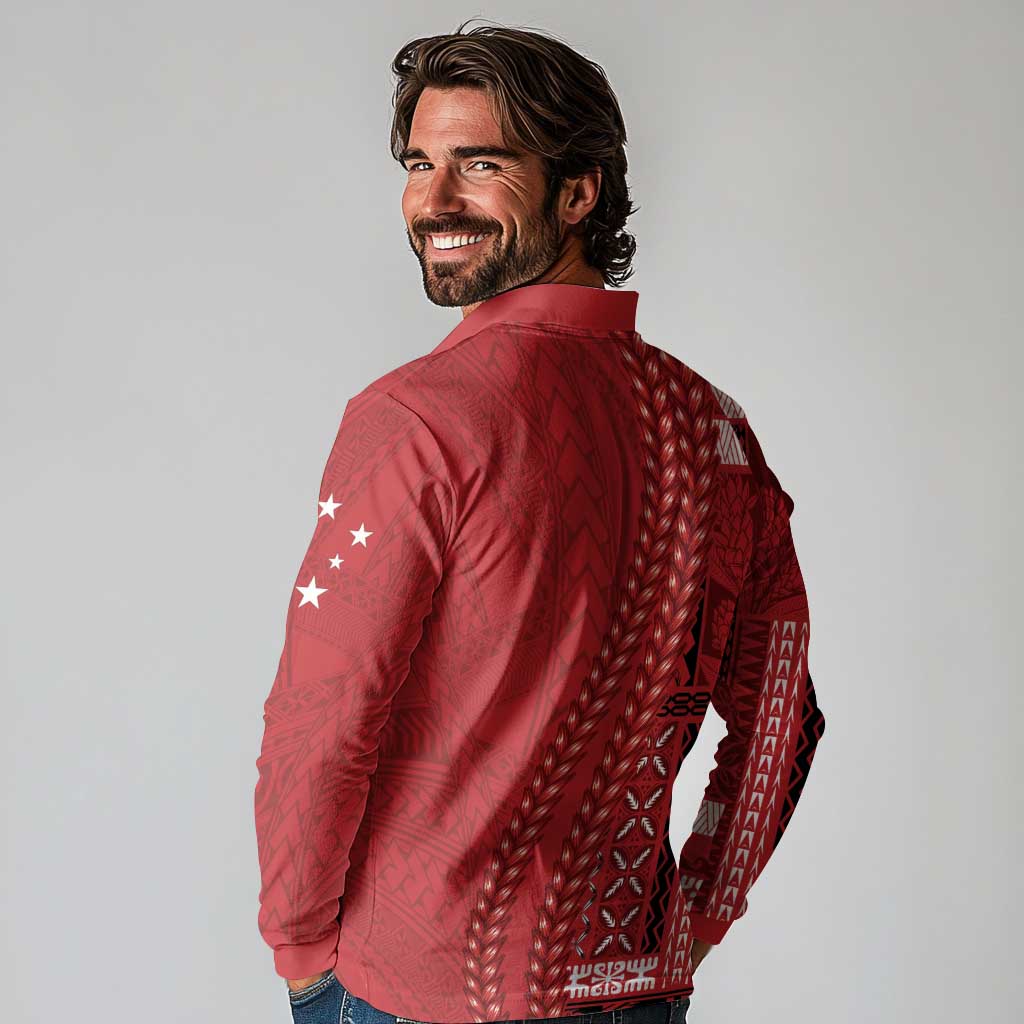 Samoa FAST Siapo Long Sleeve Polo Shirt Tatau-Ulafala Vines - Polynesian Pride