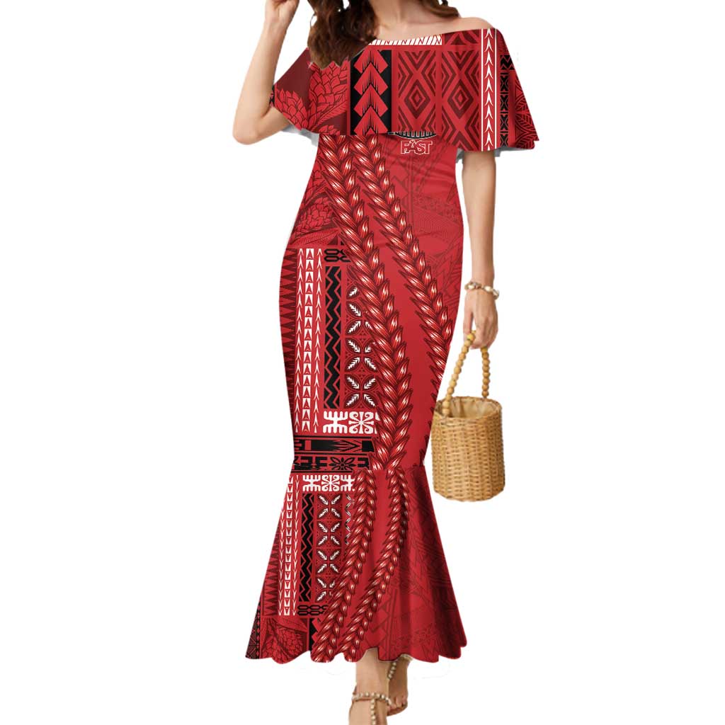Samoa FAST Siapo Mermaid Dress Tatau-Ulafala Vines LT7 Women Red - Polynesian Pride