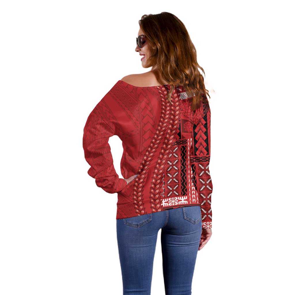 Samoa FAST Siapo Off Shoulder Sweater Tatau-Ulafala Vines - Polynesian Pride