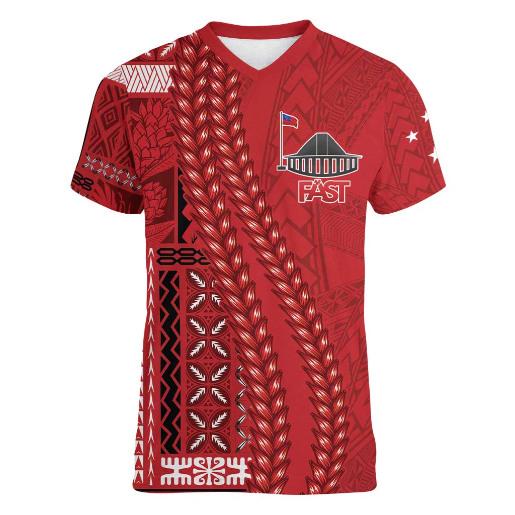 Samoa FAST Siapo Women V-Neck T-Shirt Tatau-Ulafala Vines - Polynesian Pride