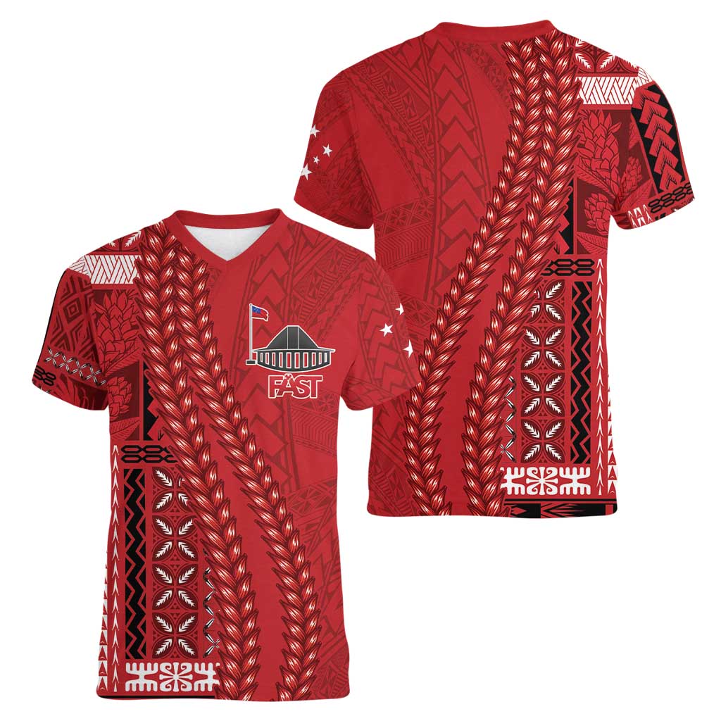 Samoa FAST Siapo Women V-Neck T-Shirt Tatau-Ulafala Vines - Polynesian Pride