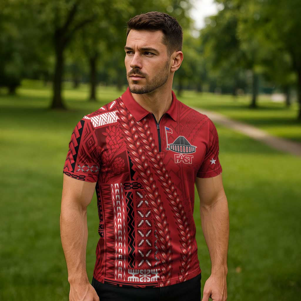 Samoa FAST Siapo Zipper Polo Shirt Tatau-Ulafala Vines - Polynesian Pride