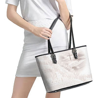 Samoa Lotu Tamaiti White Prayers Leather Tote Bag Floral Mamanu Siapo LT7 - Polynesian Pride