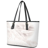 Samoa Lotu Tamaiti White Prayers Leather Tote Bag Floral Mamanu Siapo LT7 - Polynesian Pride