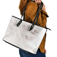 Samoa Lotu Tamaiti White Prayers Leather Tote Bag Floral Mamanu Siapo LT7 - Polynesian Pride