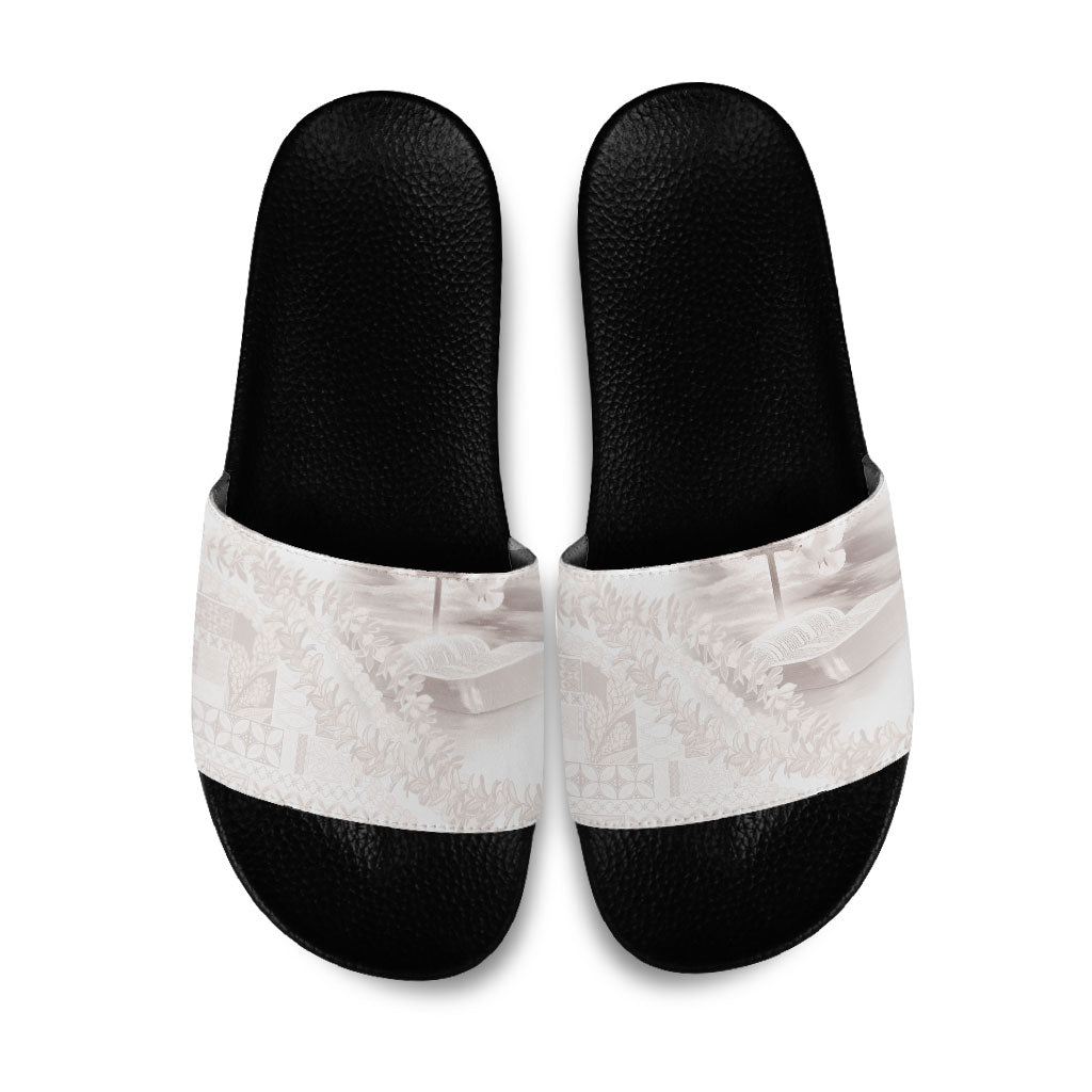 Samoa Lotu Tamaiti White Prayers Slide Sandals Floral Mamanu Siapo LT7 White - Polynesian Pride