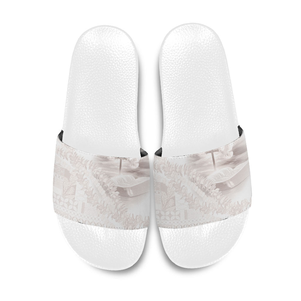 Samoa Lotu Tamaiti White Prayers Slide Sandals Floral Mamanu Siapo LT7 White - Polynesian Pride