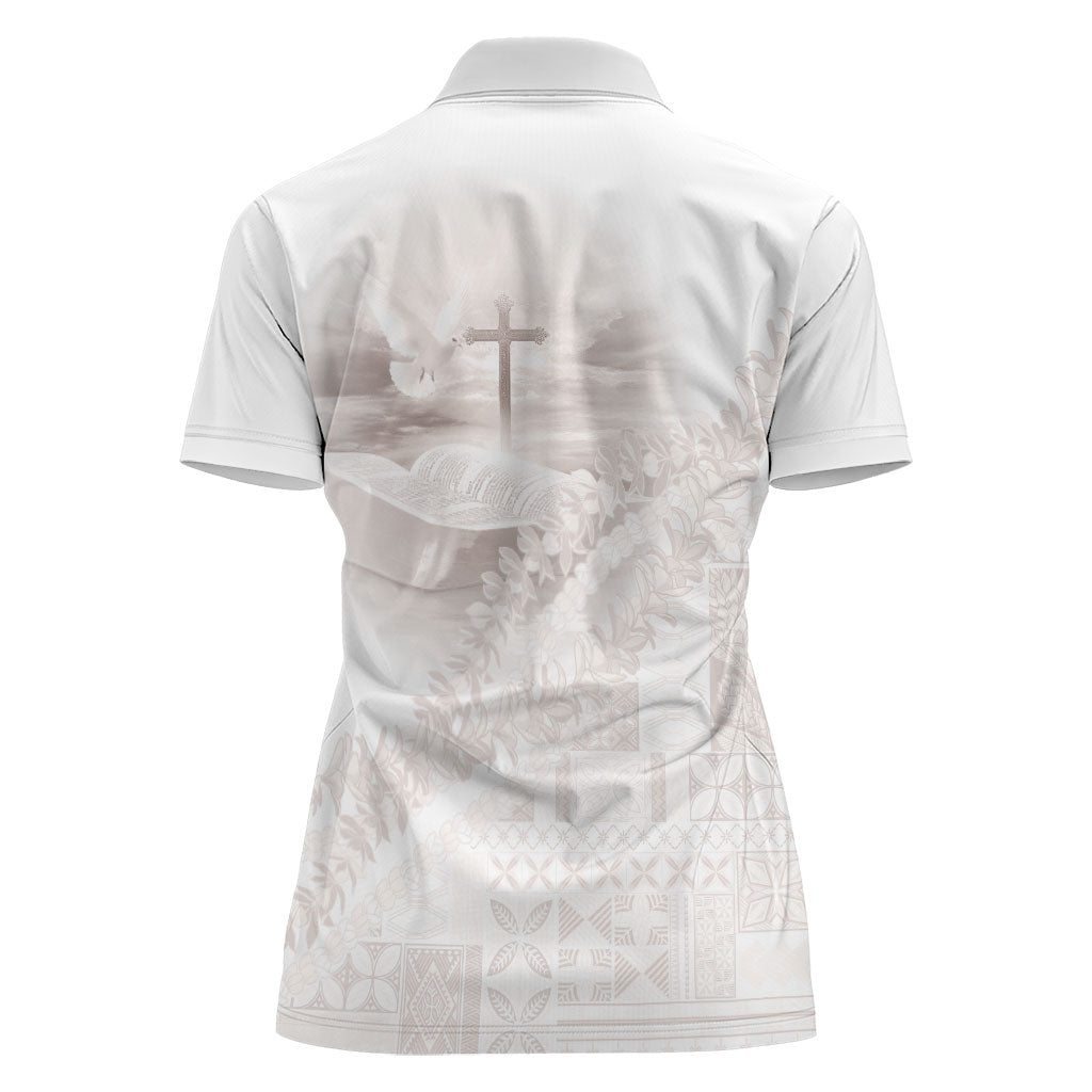 Samoa Lotu Tamaiti White Prayers Women Polo Shirt Floral Mamanu Siapo LT7 - Polynesian Pride