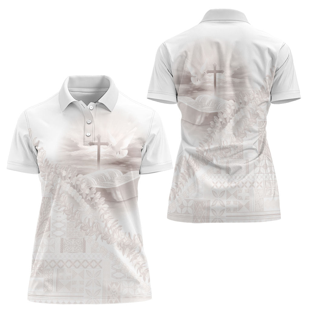 Samoa Lotu Tamaiti White Prayers Women Polo Shirt Floral Mamanu Siapo LT7 - Polynesian Pride