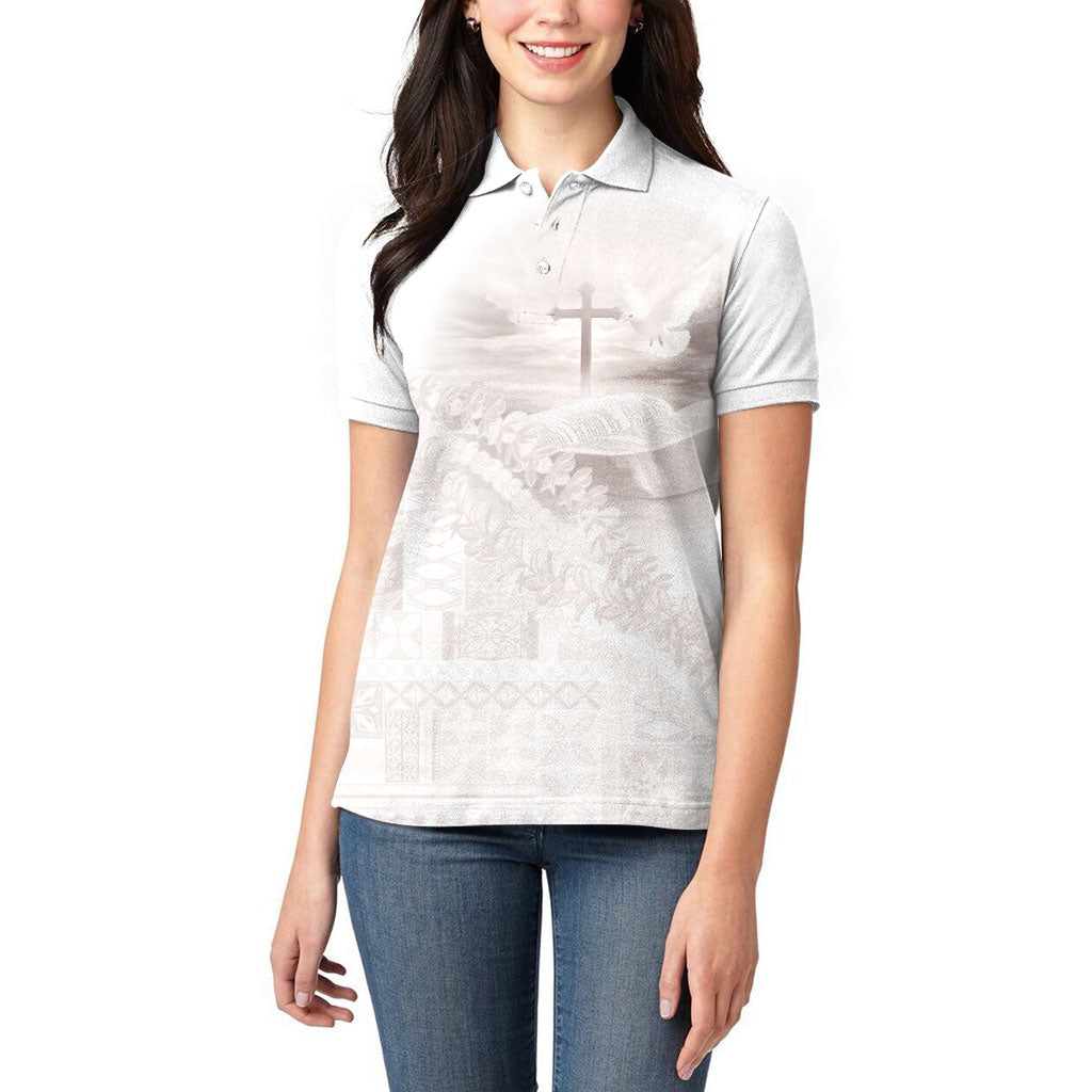 Samoa Lotu Tamaiti White Prayers Women Polo Shirt Floral Mamanu Siapo LT7 - Polynesian Pride