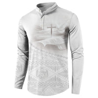 Tonga White Sunday Fakame Button Sweatshirt Tokelaufeletoa Kupesi LT7 - Polynesian Pride