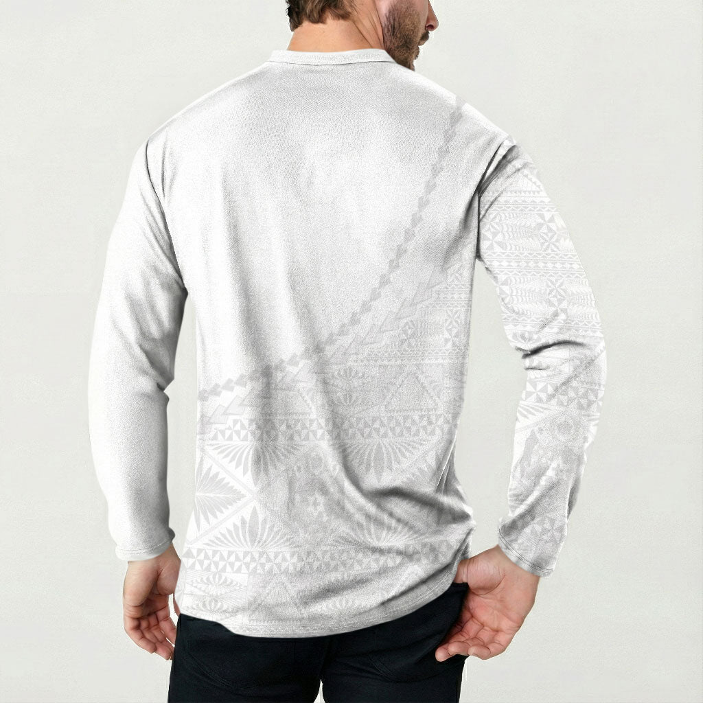 Tonga White Sunday Fakame Button Sweatshirt Tokelaufeletoa Kupesi LT7 - Polynesian Pride