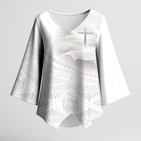 Tonga White Sunday Fakame Kimono Sleeve Blouse Tokelaufeletoa Kupesi LT7 Female White - Polynesian Pride