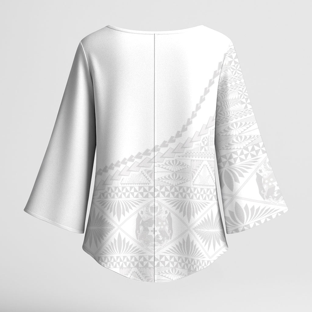 Tonga White Sunday Fakame Kimono Sleeve Blouse Tokelaufeletoa Kupesi LT7 - Polynesian Pride