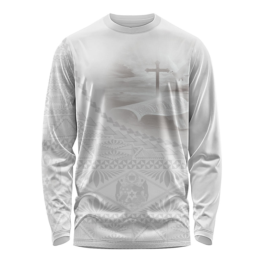Tonga White Sunday Fakame Long Sleeve Shirt Tokelaufeletoa Kupesi LT7 Unisex White - Polynesian Pride