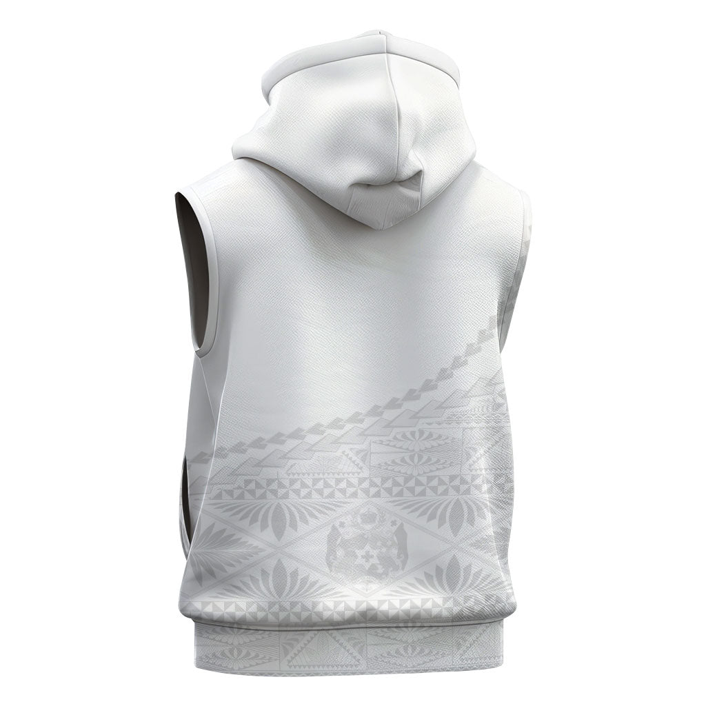Tonga White Sunday Fakame Sleeveless Hoodie Tokelaufeletoa Kupesi LT7 - Polynesian Pride