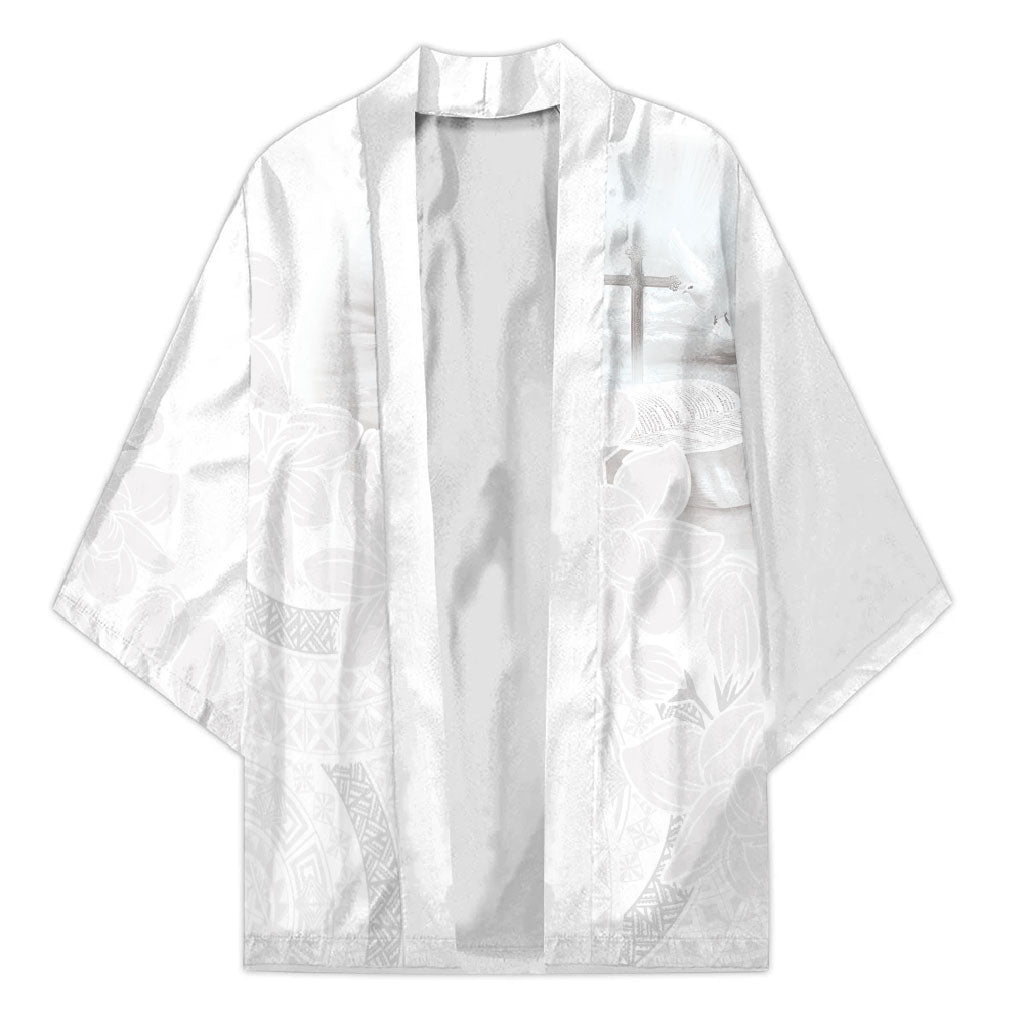 Niue White Sunday Tapu Fanau Kimono Fiti Pua Mix Hiapo Tapa LT7 Unisex White - Polynesian Pride