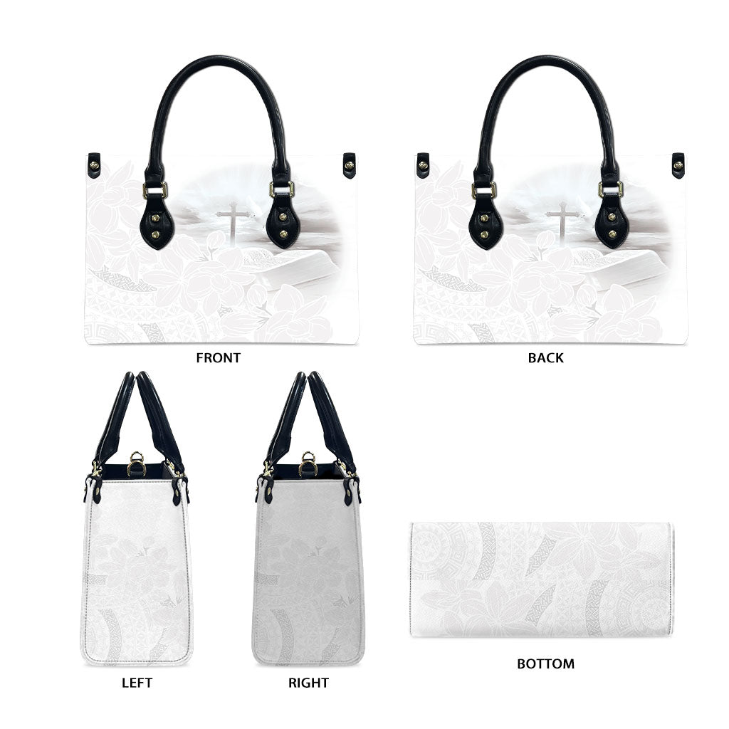 Niue White Sunday Tapu Fanau Leather Bag Fiti Pua Mix Hiapo Tapa LT7 - Polynesian Pride