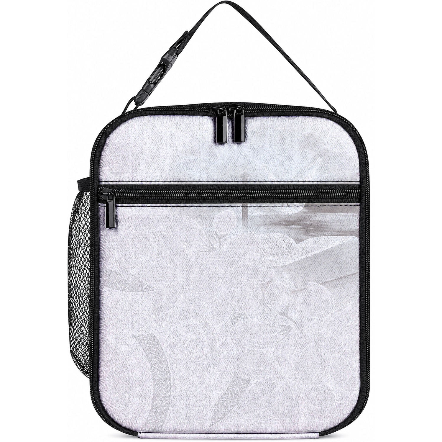 Niue White Sunday Tapu Fanau Lunch Bag Fiti Pua Mix Hiapo Tapa LT7 10.2 × 8.3 × 4.3 inch White - Polynesian Pride
