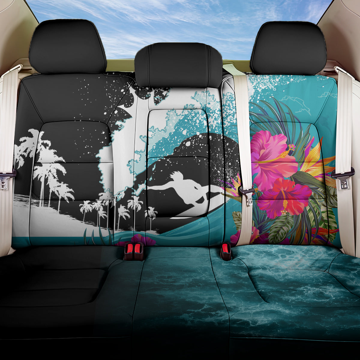 Hawaii Surfing Back Car Seat Cover Triple Crown Rides The Waves LT7 One Size Black - Polynesian Pride