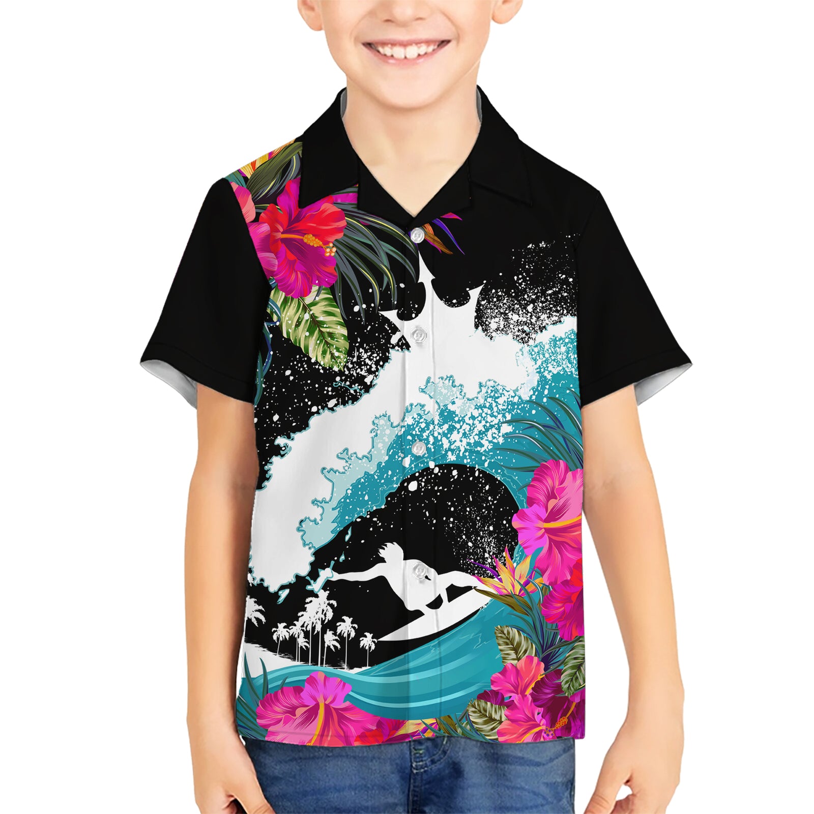 Hawaii Surfing Kid Hawaiian Shirt Triple Crown Rides The Waves LT7 Kid Black - Polynesian Pride