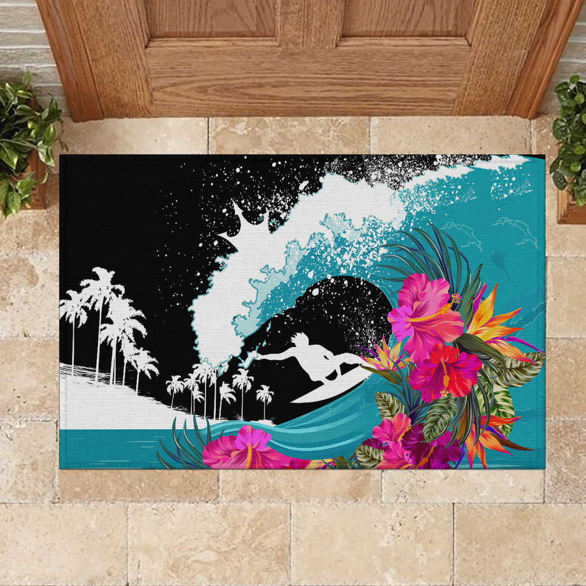 Hawaii Surfing Rubber Doormat Triple Crown Rides The Waves LT7 - Polynesian Pride