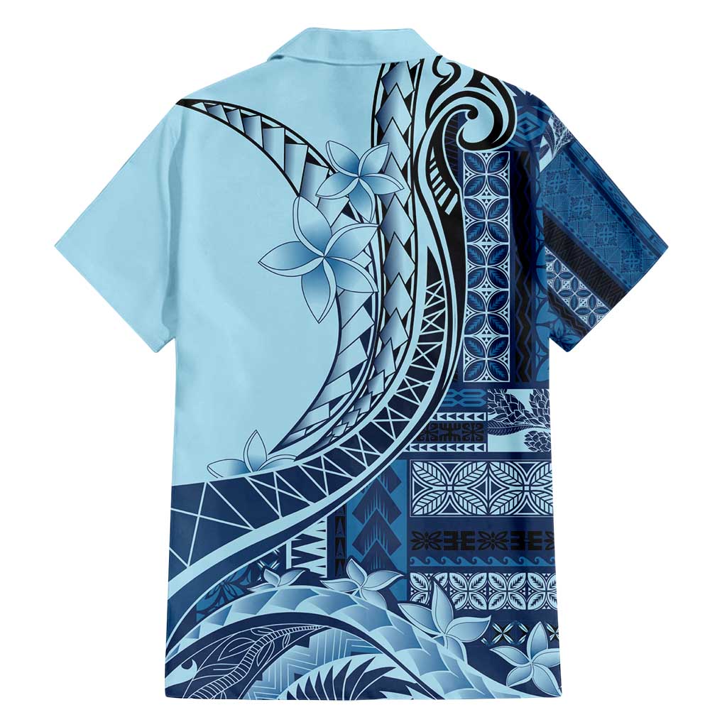 Samoa Siapo Mamanu Family Matching Long Sleeve Bodycon Dress and Hawaiian Shirt Plumeria Navy Blue Motifs LT7 - Polynesian Pride
