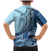 Samoa Siapo Mamanu Family Matching Mermaid Dress and Hawaiian Shirt Plumeria Navy Blue Motifs LT7 - Polynesian Pride