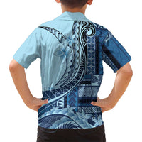 Samoa Siapo Mamanu Family Matching Off Shoulder Maxi Dress and Hawaiian Shirt Plumeria Navy Blue Motifs LT7 - Polynesian Pride