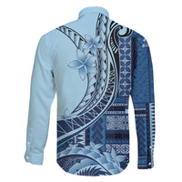 Samoa Siapo Mamanu Family Matching Off Shoulder Short Dress and Hawaiian Shirt Plumeria Navy Blue Motifs LT7 - Polynesian Pride