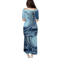 Samoa Siapo Mamanu Family Matching Puletasi and Hawaiian Shirt Plumeria Navy Blue Motifs LT7 - Polynesian Pride