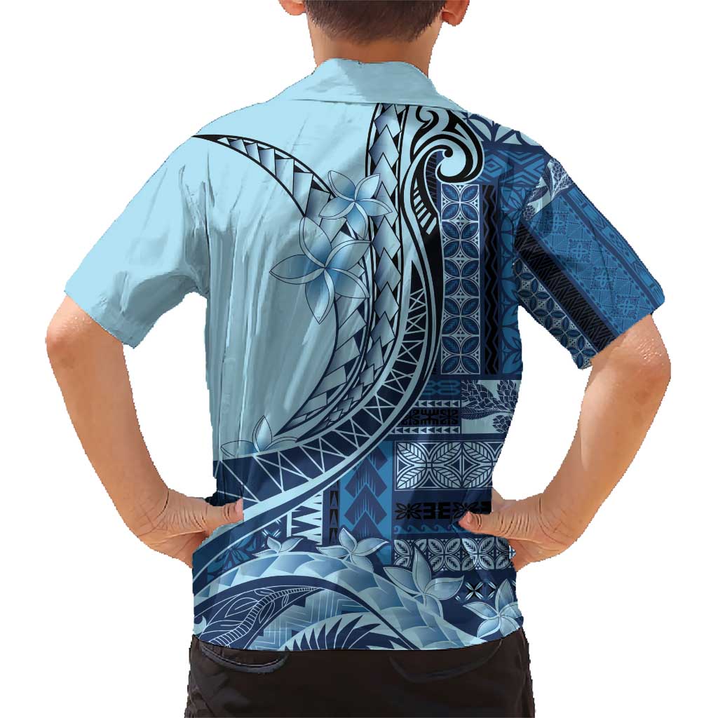 Samoa Siapo Mamanu Family Matching Short Sleeve Bodycon Dress and Hawaiian Shirt Plumeria Navy Blue Motifs LT7 - Polynesian Pride