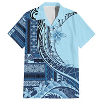 Samoa Siapo Mamanu Family Matching Short Sleeve Bodycon Dress and Hawaiian Shirt Plumeria Navy Blue Motifs LT7 Dad's Shirt - Short Sleeve Blue - Polynesian Pride