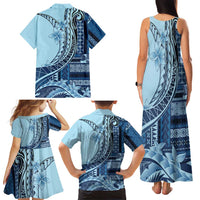 Samoa Siapo Mamanu Family Matching Tank Maxi Dress and Hawaiian Shirt Plumeria Navy Blue Motifs LT7 - Polynesian Pride