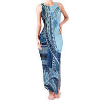 Samoa Siapo Mamanu Family Matching Tank Maxi Dress and Hawaiian Shirt Plumeria Navy Blue Motifs LT7 Mom's Dress Blue - Polynesian Pride