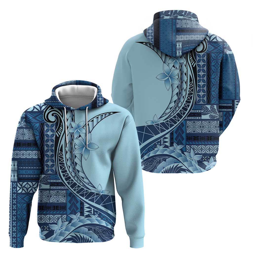 Samoa Siapo Mamanu Zip Hoodie Plumeria Navy Blue Motifs