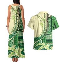 Samoa Siapo Mamanu Couples Matching Tank Maxi Dress and Hawaiian Shirt Plumeria Emerald Motifs LT7 - Polynesian Pride