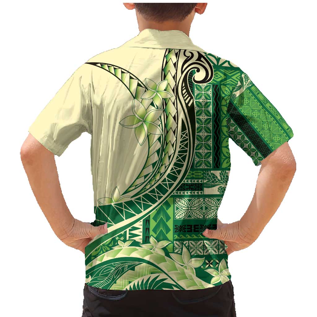 Samoa Siapo Mamanu Family Matching Mermaid Dress and Hawaiian Shirt Plumeria Emerald Motifs LT7 - Polynesian Pride