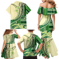 Samoa Siapo Mamanu Family Matching Mermaid Dress and Hawaiian Shirt Plumeria Emerald Motifs LT7 - Polynesian Pride