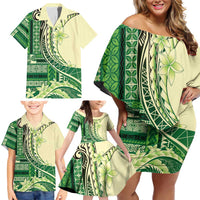 Samoa Siapo Mamanu Family Matching Off Shoulder Short Dress and Hawaiian Shirt Plumeria Emerald Motifs LT7 - Polynesian Pride