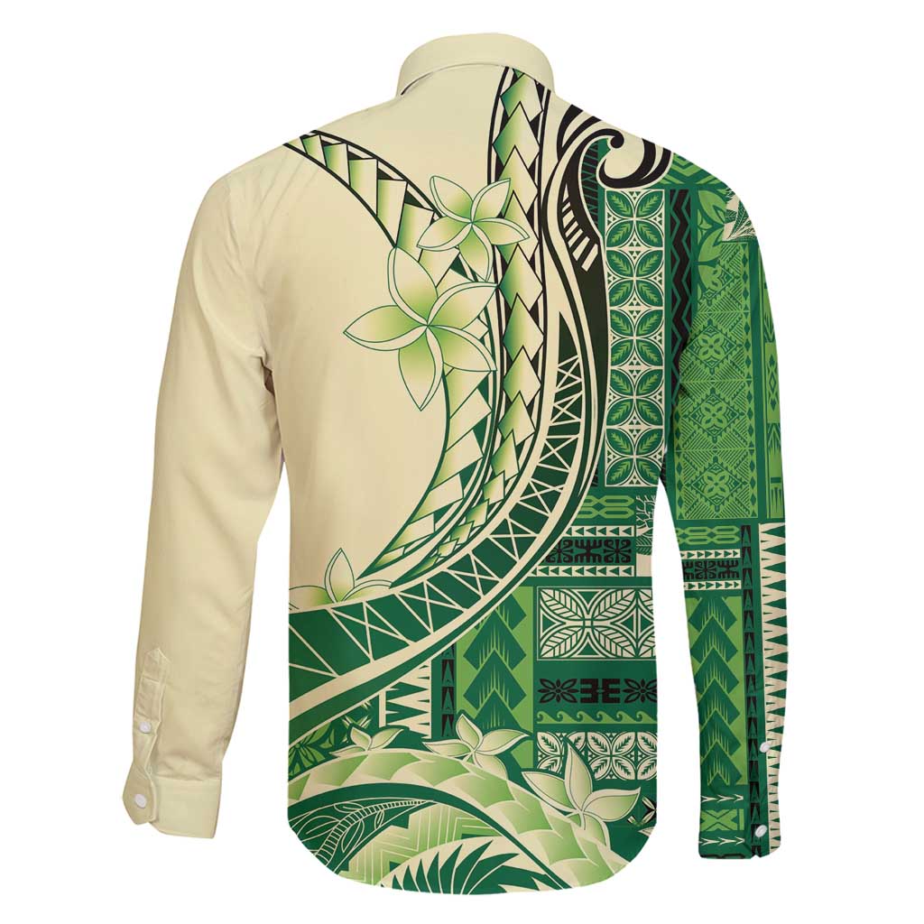 Samoa Siapo Mamanu Family Matching Off Shoulder Short Dress and Hawaiian Shirt Plumeria Emerald Motifs LT7 - Polynesian Pride