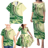 Samoa Siapo Mamanu Family Matching Puletasi and Hawaiian Shirt Plumeria Emerald Motifs LT7 - Polynesian Pride