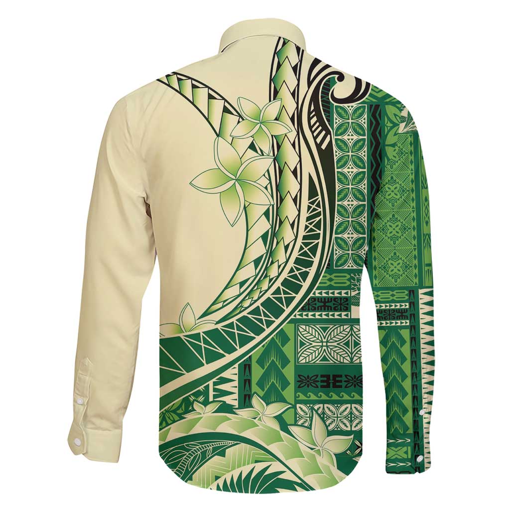 Samoa Siapo Mamanu Family Matching Short Sleeve Bodycon Dress and Hawaiian Shirt Plumeria Emerald Motifs LT7 - Polynesian Pride