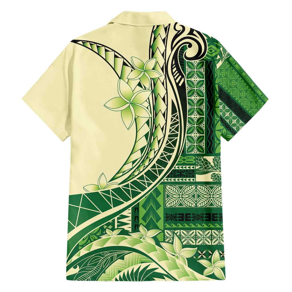Samoa Siapo Mamanu Family Matching Summer Maxi Dress and Hawaiian Shirt Plumeria Emerald Motifs LT7 - Polynesian Pride