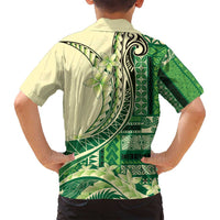 Samoa Siapo Mamanu Family Matching Tank Maxi Dress and Hawaiian Shirt Plumeria Emerald Motifs LT7 - Polynesian Pride