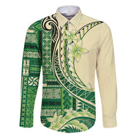 Samoa Siapo Mamanu Family Matching Tank Maxi Dress and Hawaiian Shirt Plumeria Emerald Motifs LT7 Dad's Shirt - Long Sleeve Green - Polynesian Pride