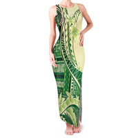 Samoa Siapo Mamanu Family Matching Tank Maxi Dress and Hawaiian Shirt Plumeria Emerald Motifs LT7 Mom's Dress Green - Polynesian Pride