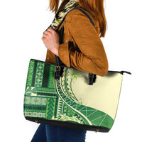 Samoa Siapo Mamanu Leather Tote Bag Plumeria Emerald Motifs LT7 Green - Polynesian Pride